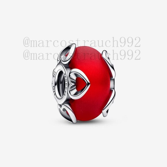 Pandora Frosted Red Murano Glass & Hearts Charm - Picture 1 of 5